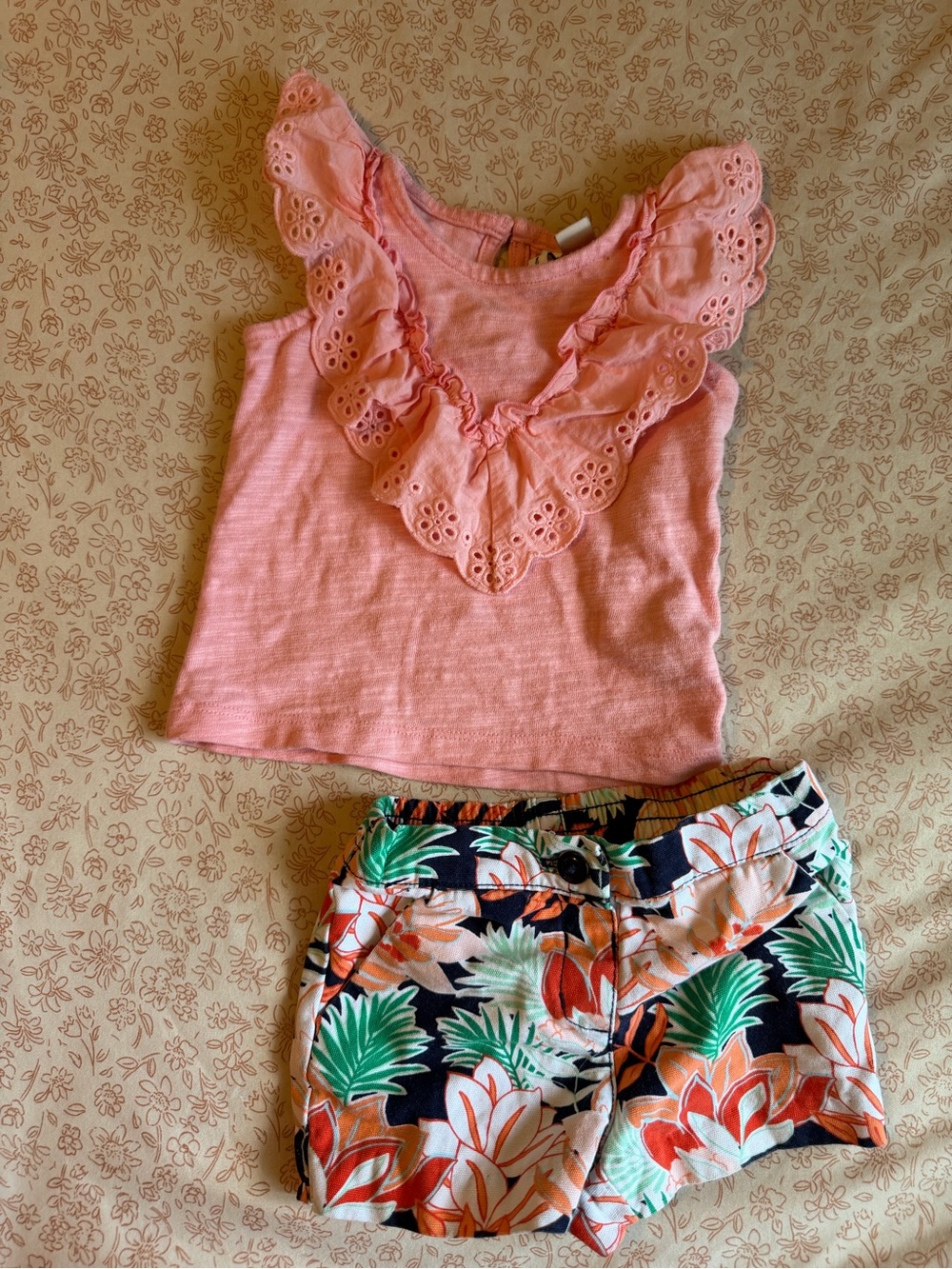 Janie and Jack Pink Eyelet Ruffle Tank with Tropical Print Shorts